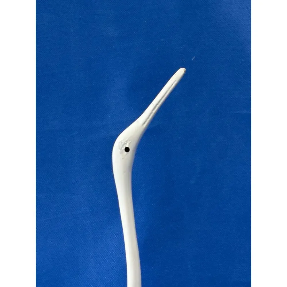 Pair of White Enamel Metal Cranes Accented with Blue Flower Design
